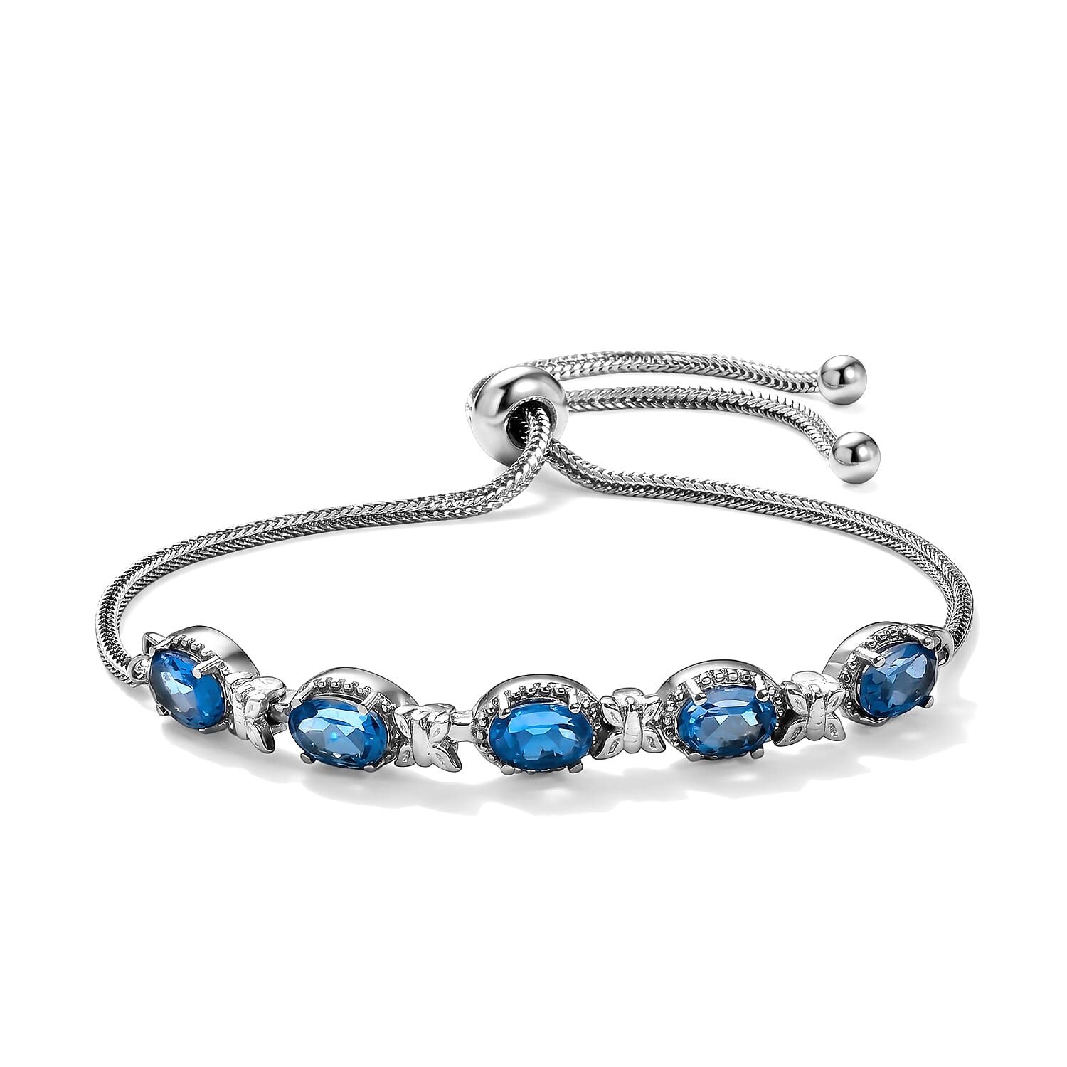 EverTrue London Blue Topaz 4.60 ctw Bolo Bracelet in Stainless Steel