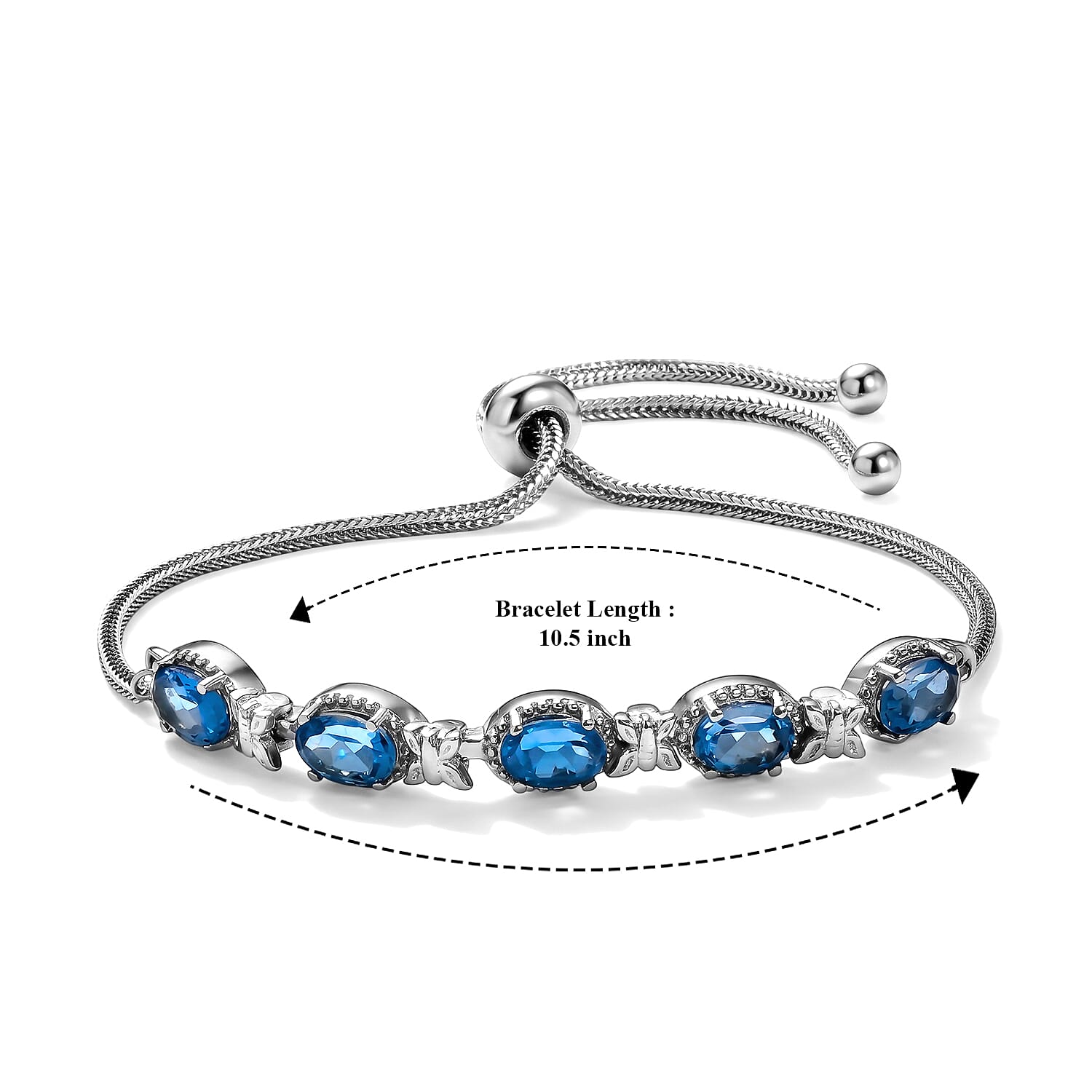 EverTrue London Blue Topaz 4.60 ctw Bolo Bracelet in Stainless Steel