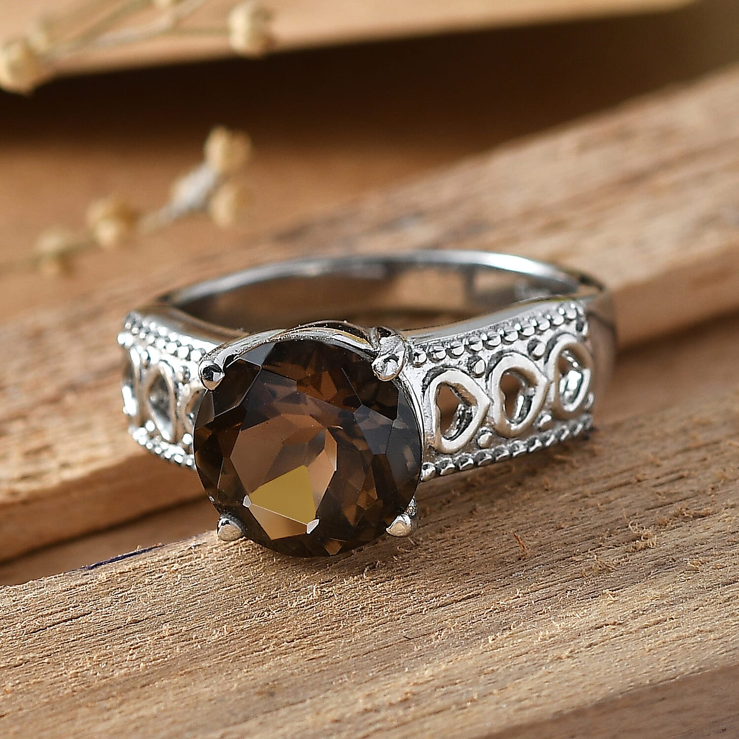 EverTrue Smoky Quartz (Triplet) 3.30 ctw Ring in Stainless Steel (Size 6.0)
