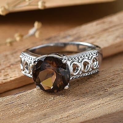 EverTrue Smoky Quartz (Triplet) 3.30 ctw Ring in Stainless Steel (Size 6.0)