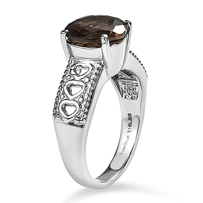 EverTrue Smoky Quartz (Triplet) 3.30 ctw Ring in Stainless Steel (Size 6.0)