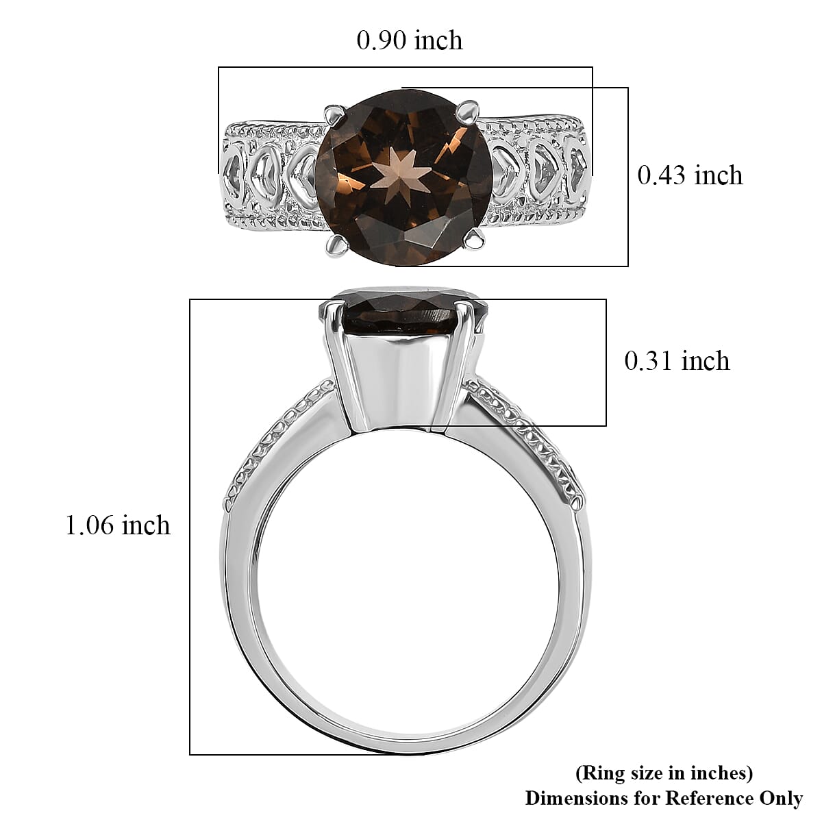 EverTrue Smoky Quartz (Triplet) 3.30 ctw Ring in Stainless Steel (Size 6.0)