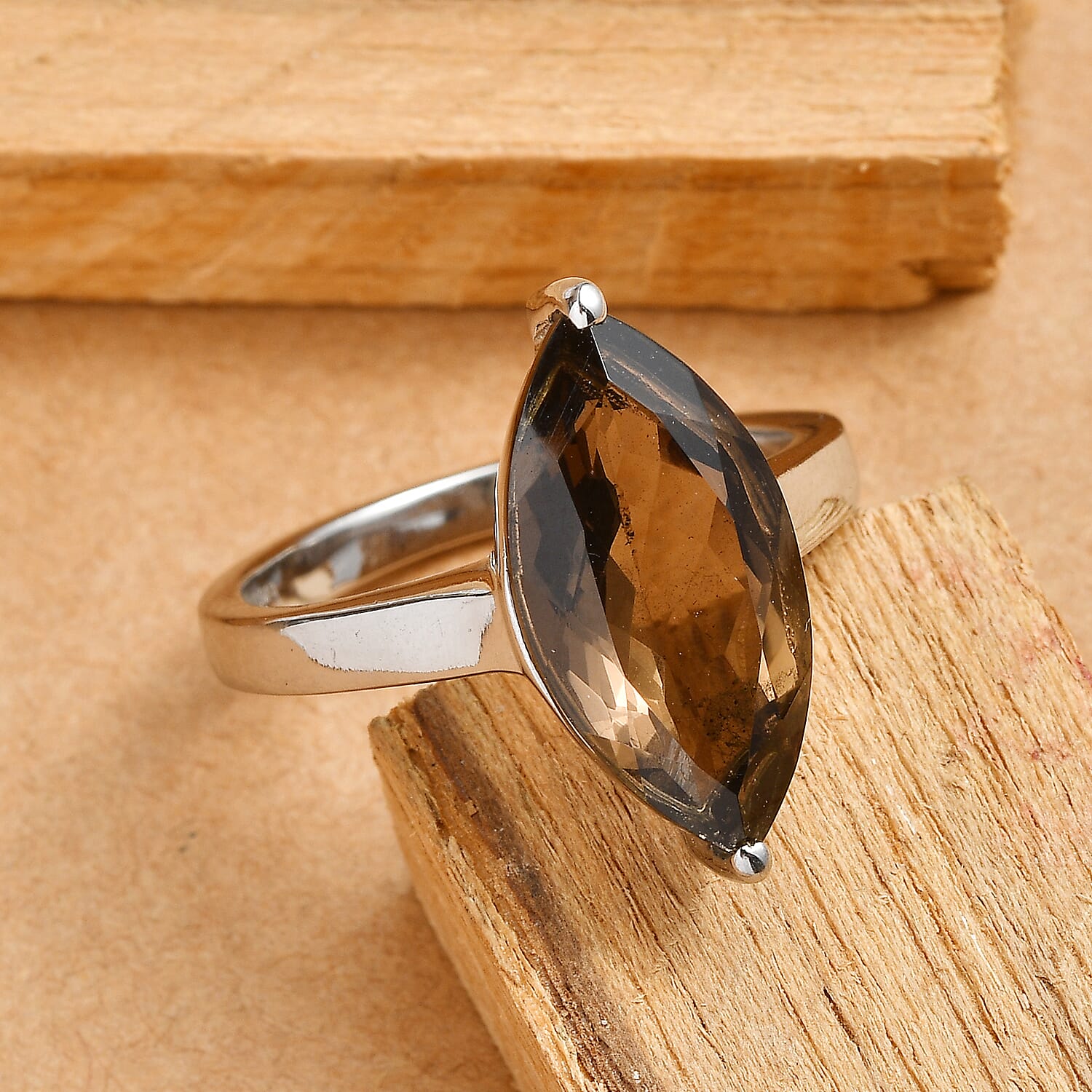 EverTrue Smoky Quartz 5.30 ctw Ring in Stainless Steel (Size 10.0)