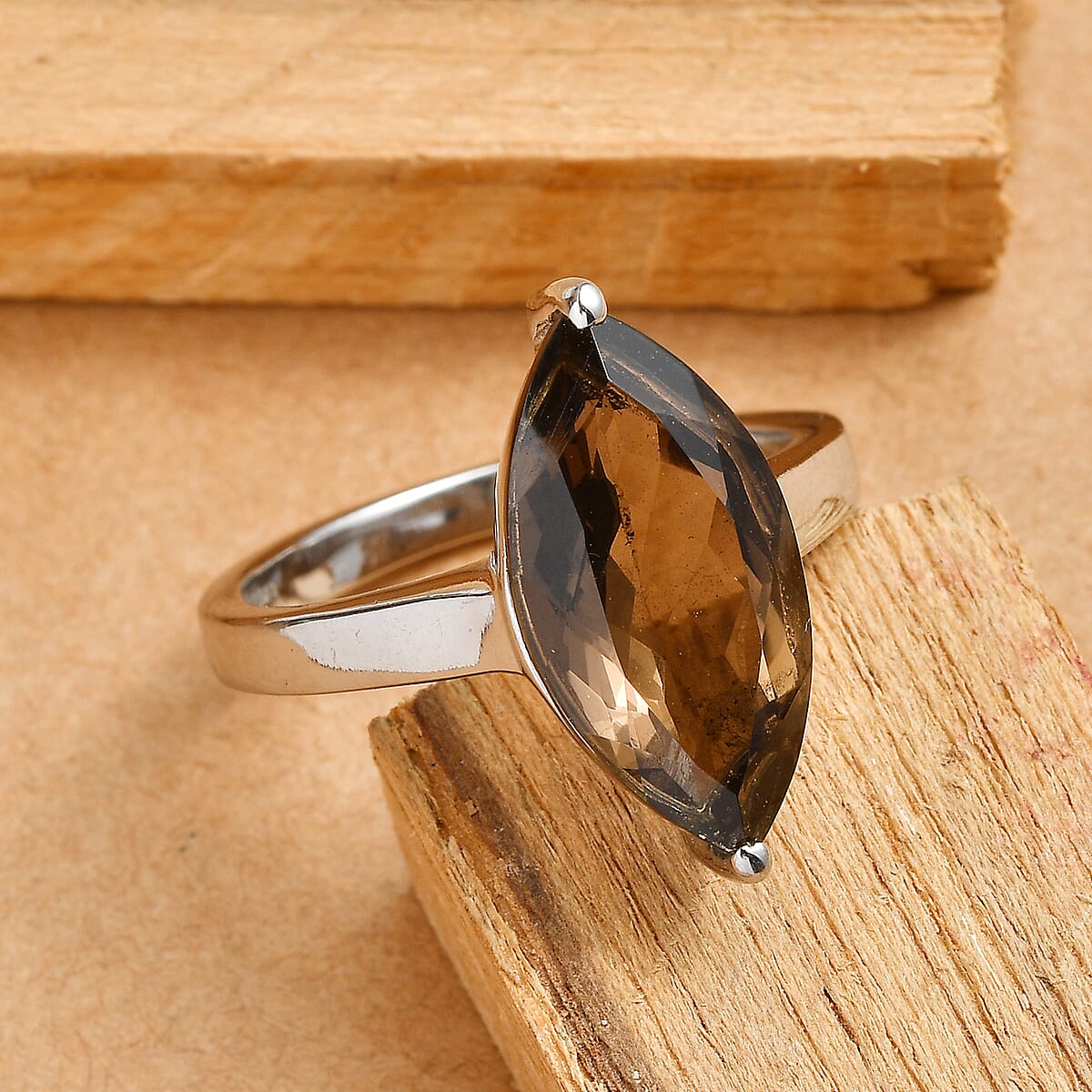 EverTrue Smoky Quartz 5.30 ctw Ring in Stainless Steel (Size 7.0) image number 1