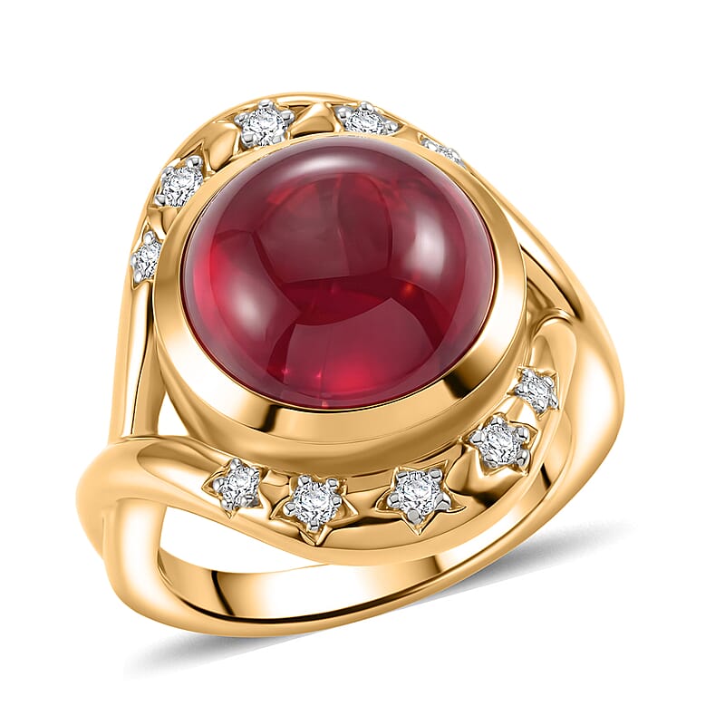 GP Niassa Ruby (FF) and White Zircon 10.70 ctw Ring in 18K Vermeil Yellow Gold Over Sterling Silver (Size 6.0)