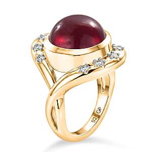 GP Niassa Ruby (FF) and White Zircon 10.70 ctw Ring in 18K Vermeil Yellow Gold Over Sterling Silver (Size 6.0)