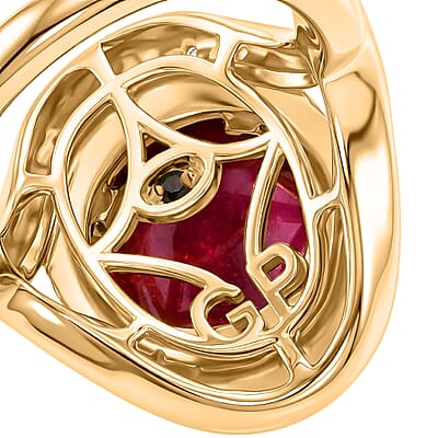 GP Niassa Ruby (FF) and White Zircon 10.70 ctw Ring in 18K Vermeil Yellow Gold Over Sterling Silver (Size 6.0)