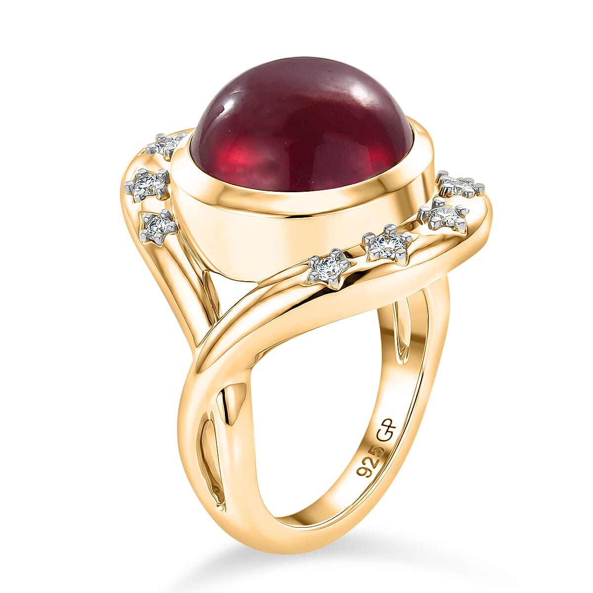 GP Niassa Ruby (FF) and White Zircon 10.70 ctw Ring in 18K Vermeil Yellow Gold Over Sterling Silver (Size 7.0)