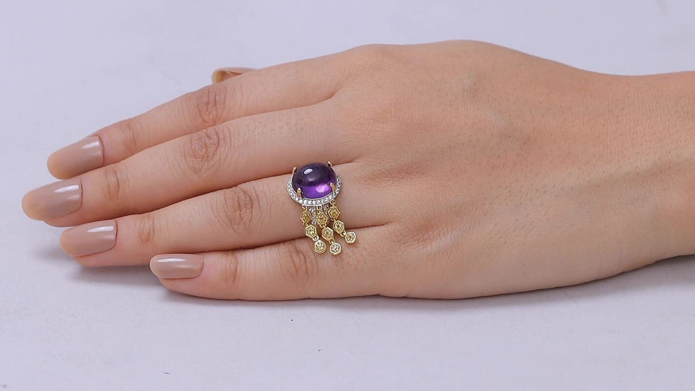 GP African Amethyst, Multi Gemstone Ring in 18K Vermeil YG Over Sterling Silver (Size 6.0) 6.30 ctw