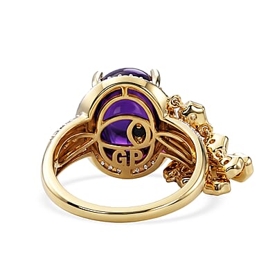 GP African Amethyst and Multi Gemstone 6.30 ctw Ring in 18K Vermeil Yellow Gold Over Sterling Silver (Size 6.0)