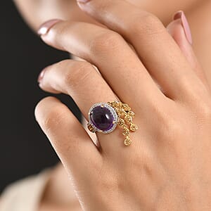 GP African Amethyst and Multi Gemstone 6.30 ctw Ring in 18K Vermeil Yellow Gold Over Sterling Silver (Size 7.0)