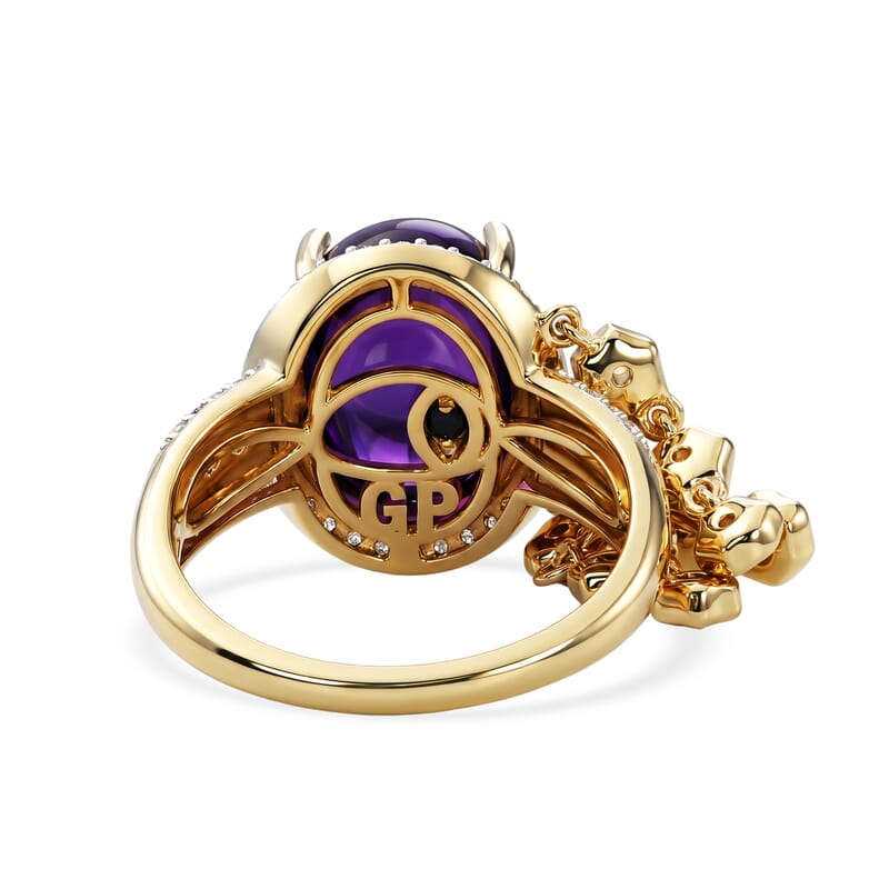 GP African Amethyst and Multi Gemstone 6.30 ctw Ring in 18K Vermeil Yellow Gold Over Sterling Silver (Size 8.0)