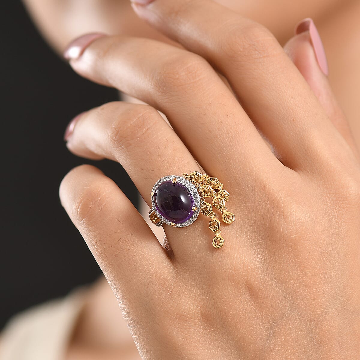 GP African Amethyst and Multi Gemstone 6.30 ctw Ring in 18K Vermeil Yellow Gold Over Sterling Silver (Size 9.0) image number 2