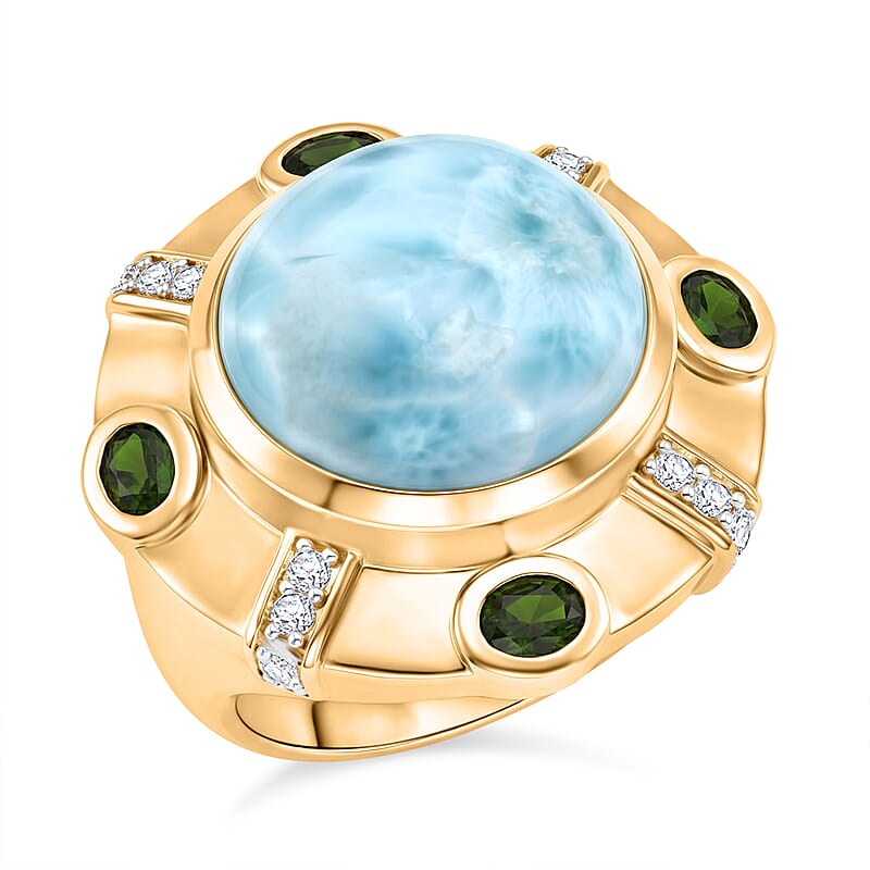 GP Larimar and Multi Gemstone 14.30 ctw Ring in 18K Vermeil Yellow Gold Over Sterling Silver (Size 6.0)