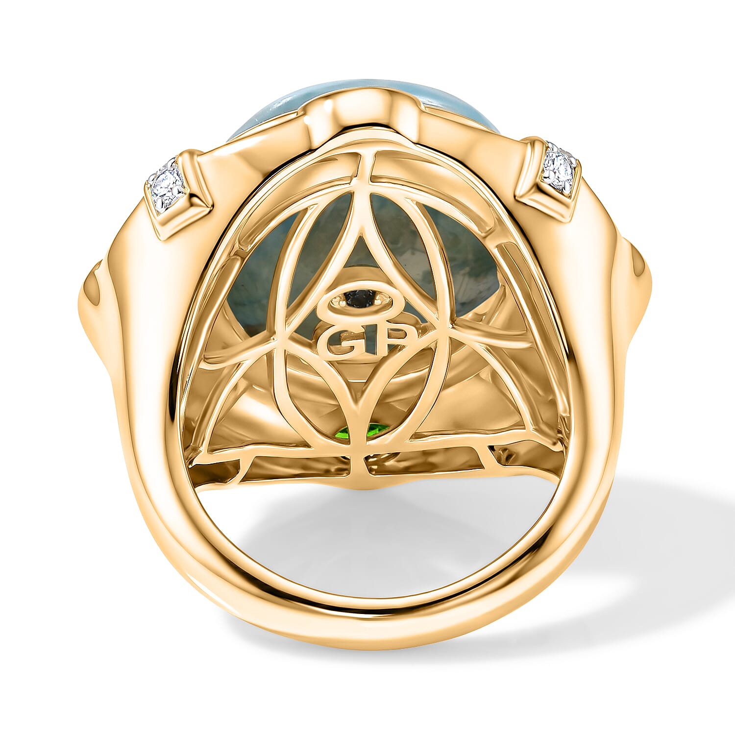 GP Larimar and Multi Gemstone 14.30 ctw Ring in 18K Vermeil Yellow Gold Over Sterling Silver (Size 6.0)