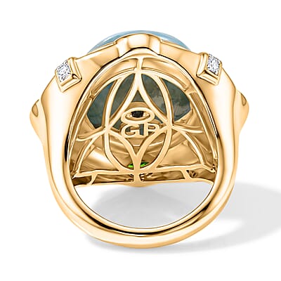 GP Larimar and Multi Gemstone 14.30 ctw Ring in 18K Vermeil Yellow Gold Over Sterling Silver (Size 6.0)