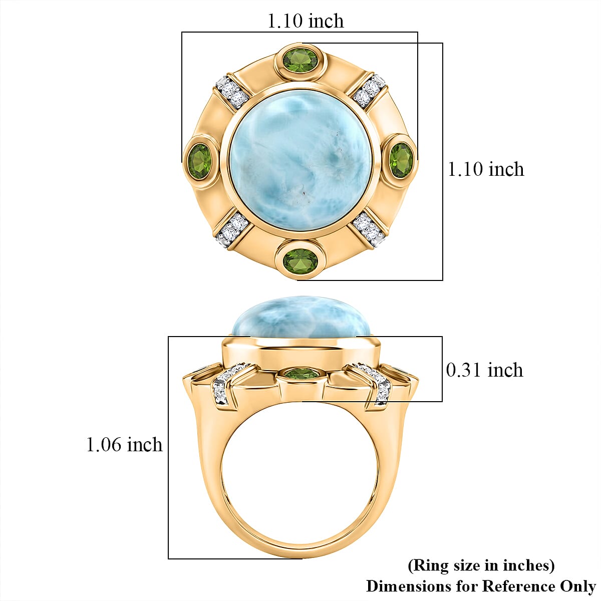 GP Larimar and Multi Gemstone 14.30 ctw Ring in 18K Vermeil Yellow Gold Over Sterling Silver (Size 6.0)