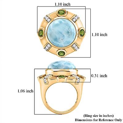 GP Larimar and Multi Gemstone 14.30 ctw Ring in 18K Vermeil Yellow Gold Over Sterling Silver (Size 6.0)