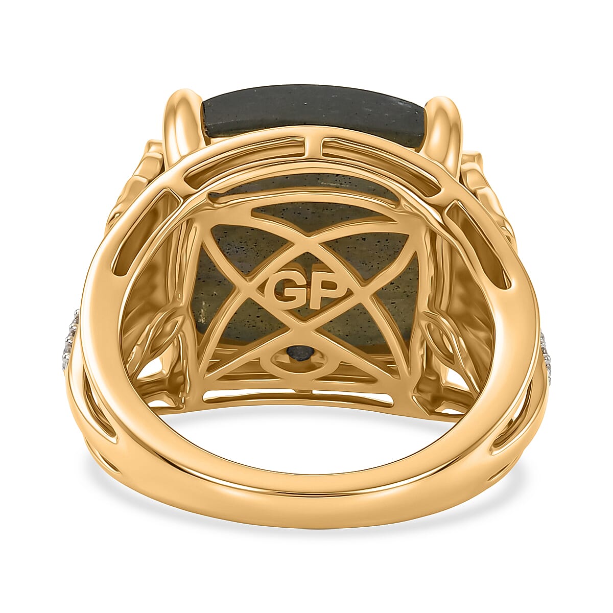 GP AAA Malagasy Labradorite, White Zircon Ring in 18K Vermeil YG Over Sterling Silver (Size 6.0) 10.90 ctw image number 4