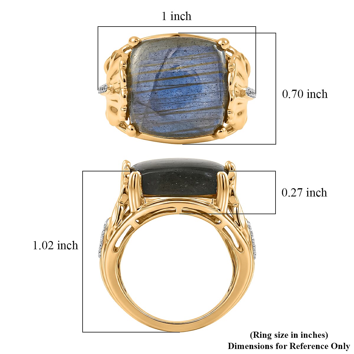 GP AAA Malagasy Labradorite, White Zircon Ring in 18K Vermeil YG Over Sterling Silver (Size 6.0) 10.90 ctw image number 5