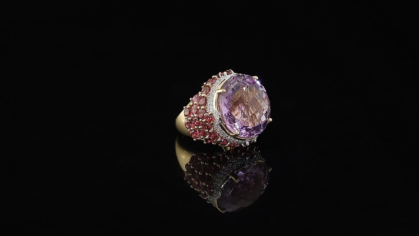 GP Checkerboard Cut Rose De France Amethyst, Multi Gemstone Ring in 18K Vermeil RG Over Sterling Silver (Size 6.0) 28.40 ctw