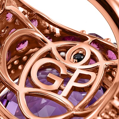 GP Checkerboard Cut Rose De France Amethyst and Multi Gemstone 28.40 ctw Ring in 18K Vermeil Rose Gold Over Sterling Silver (Size 6.0)