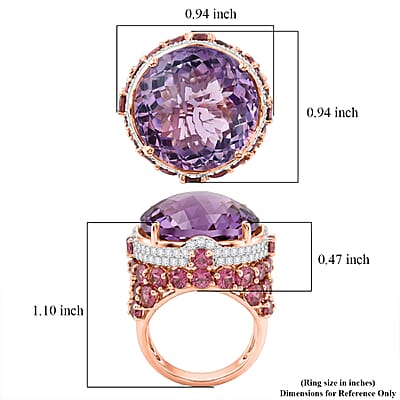 GP Checkerboard Cut Rose De France Amethyst and Multi Gemstone 28.40 ctw Ring in 18K Vermeil Rose Gold Over Sterling Silver (Size 6.0)