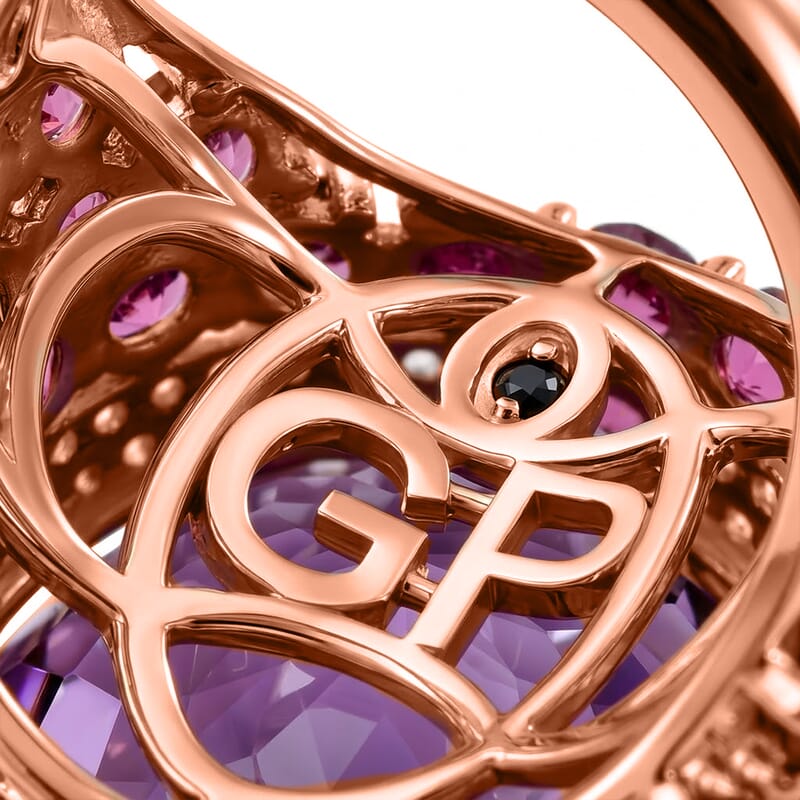 GP Checkerboard Cut Rose De France Amethyst and Multi Gemstone 28.40 ctw Ring in 18K Vermeil Rose Gold Over Sterling Silver (Size 8.0)