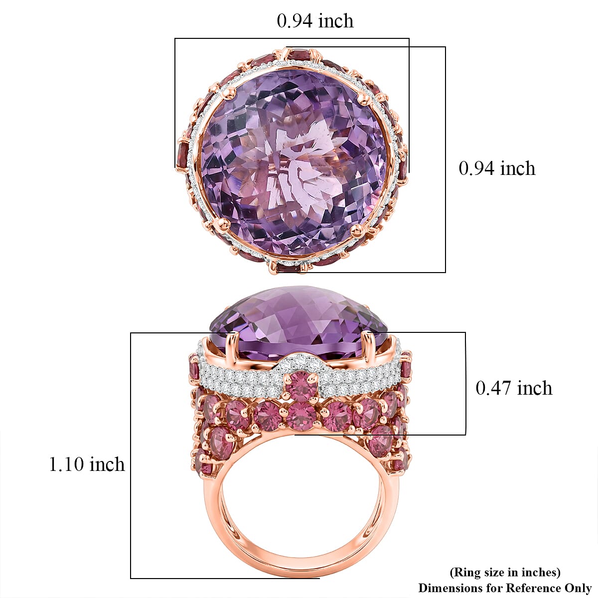 GP Checkerboard Cut Rose De France Amethyst and Multi Gemstone 28.40 ctw Ring in 18K Vermeil Rose Gold Over Sterling Silver (Size 8.0)