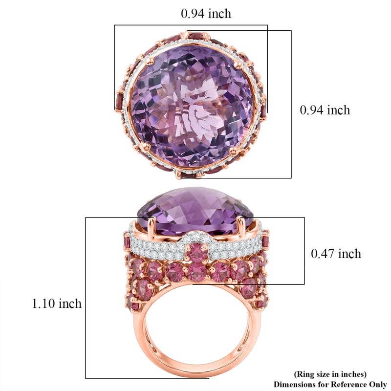 GP Checkerboard Cut Rose De France Amethyst and Multi Gemstone 28.40 ctw Ring in 18K Vermeil Rose Gold Over Sterling Silver (Size 8.0)