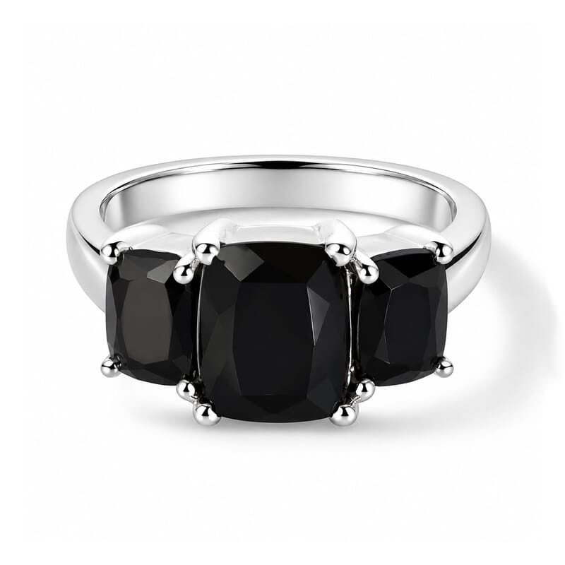 EverTrue Thai Black Spinel 6.20 ctw 3 Stone Ring in Stainless Steel (Size 8.0)
