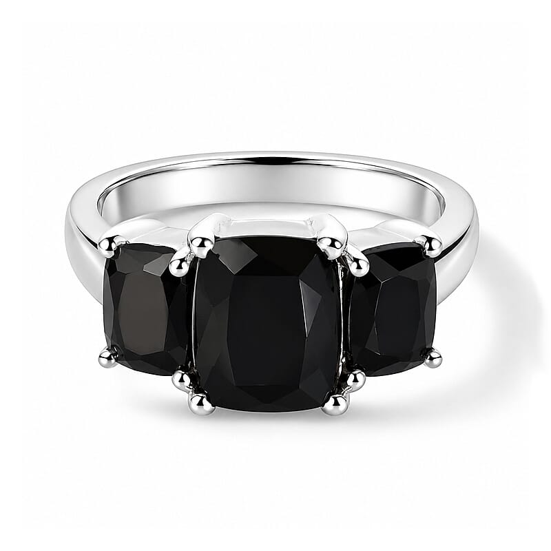 EverTrue Thai Black Spinel 6.20 ctw 3 Stone Ring in Stainless Steel (Size 8.0)