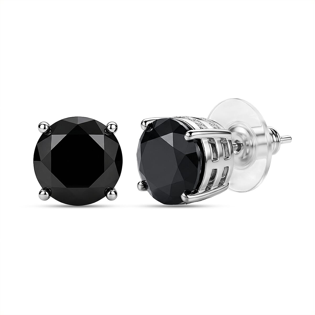 EverTrue Thai Black Spinel 9.40 ctw Solitaire Stud Earrings in Stainless Steel