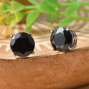 EverTrue Thai Black Spinel 9.40 ctw Solitaire Stud Earrings in Stainless Steel