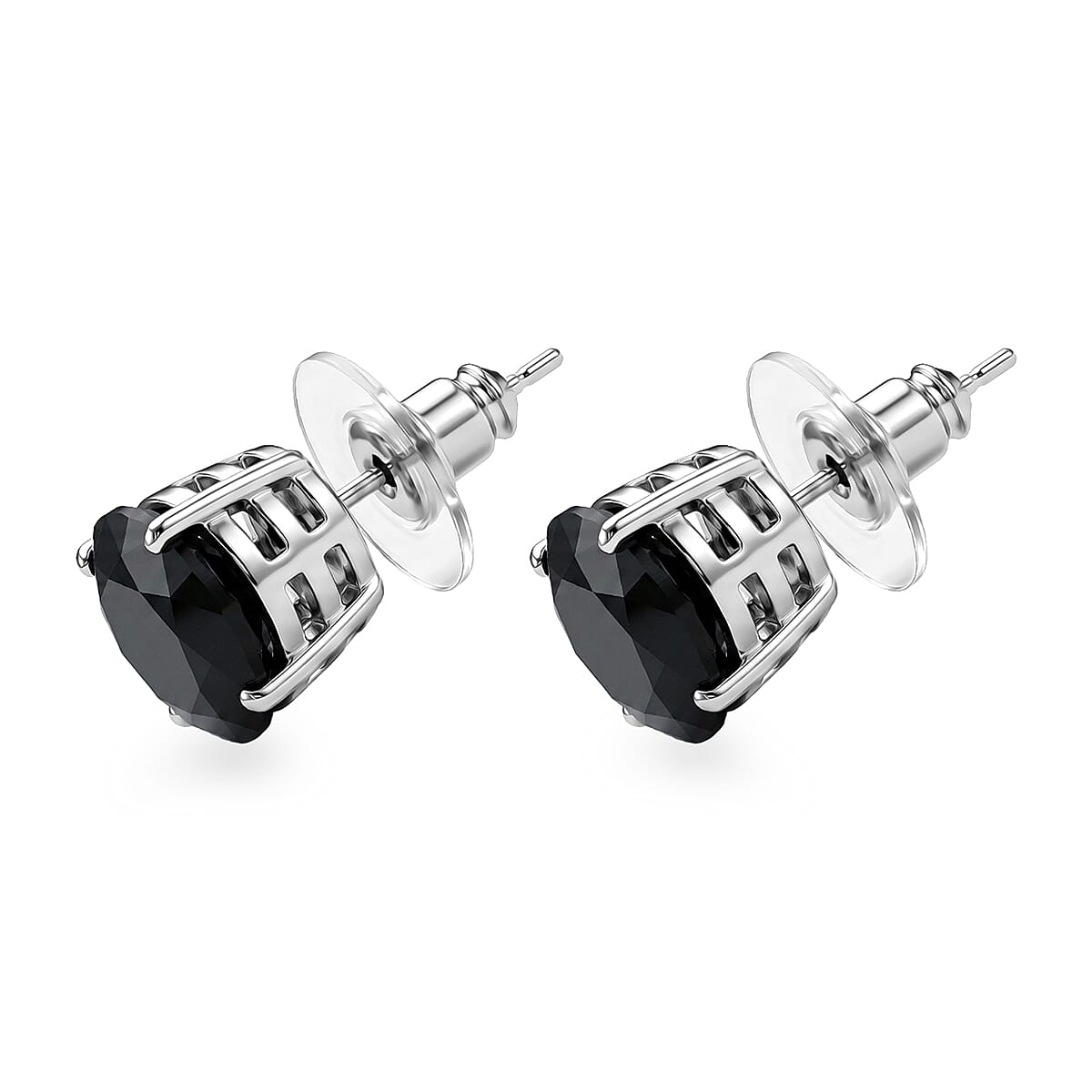 EverTrue Thai Black Spinel 9.40 ctw Solitaire Stud Earrings in Stainless Steel image number 3