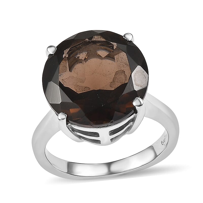 EverTrue Smoky Quartz 11.00 ctw Solitaire Ring in Stainless Steel (Size 6.0)