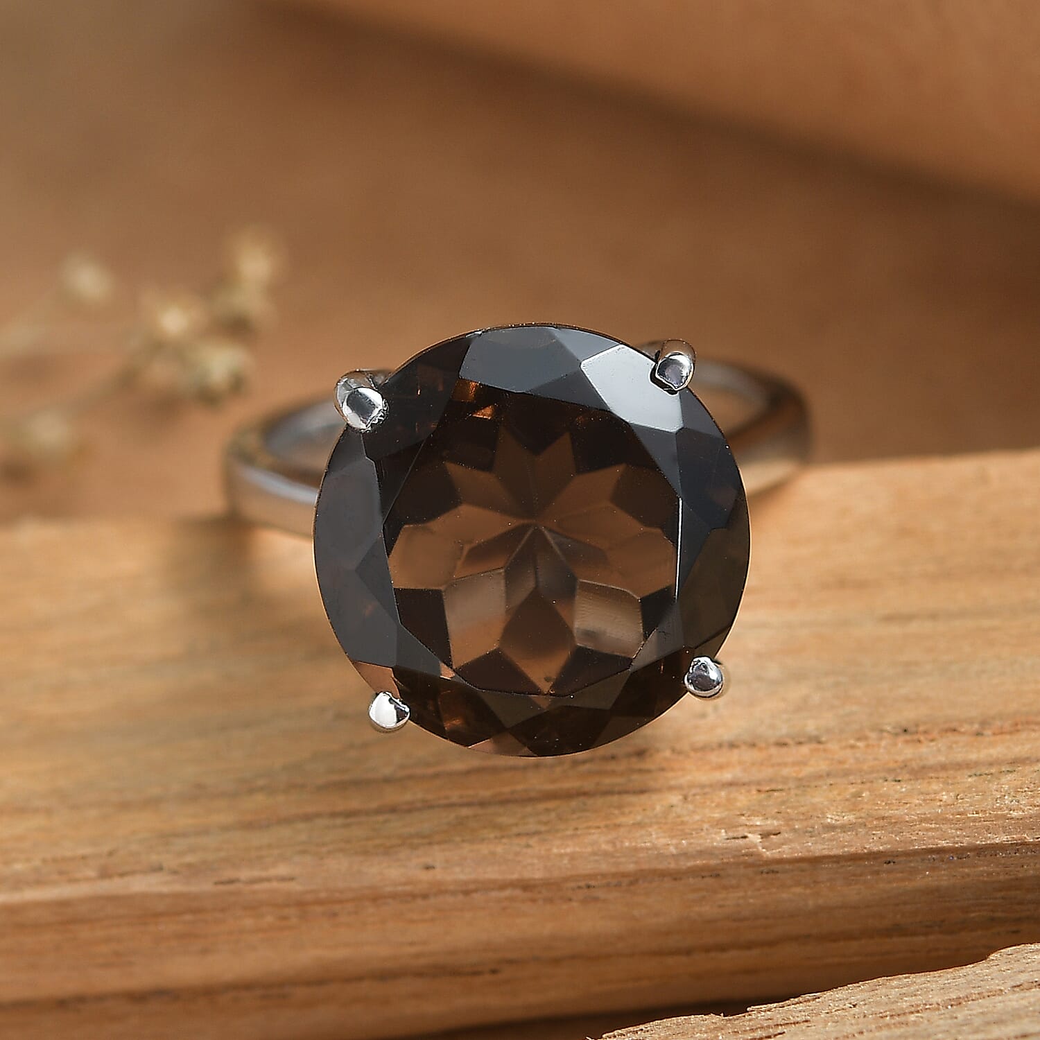 EverTrue Smoky Quartz 11.00 ctw Solitaire Ring in Stainless Steel (Size 6.0)