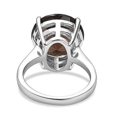 EverTrue Smoky Quartz 11.00 ctw Solitaire Ring in Stainless Steel (Size 6.0)