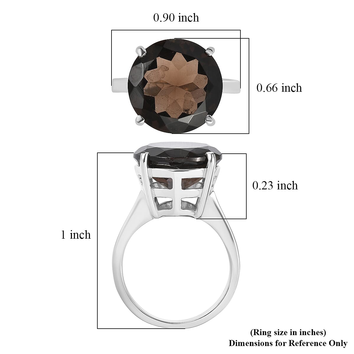 EverTrue Smoky Quartz 11.00 ctw Solitaire Ring in Stainless Steel (Size 6.0)