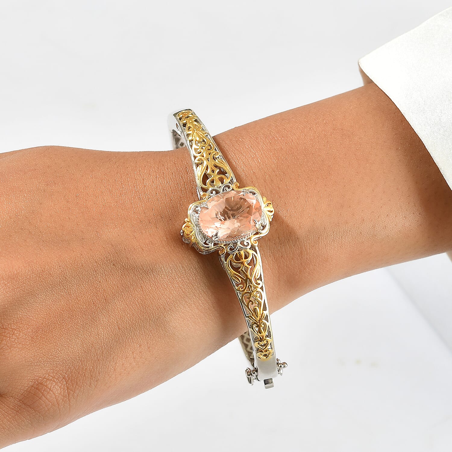 EverTrue Morganique Quartz (Triplet) 10.30 ctw Bangle Bracelet in 18K YG Plated and Platinum Bond (7.25 In)