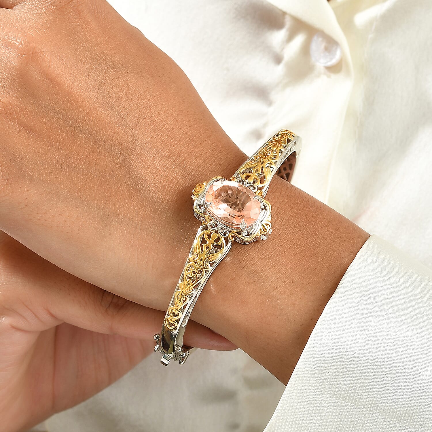 EverTrue Morganique Quartz (Triplet) 10.30 ctw Bangle Bracelet in 18K YG Plated and Platinum Bond (7.25 In)