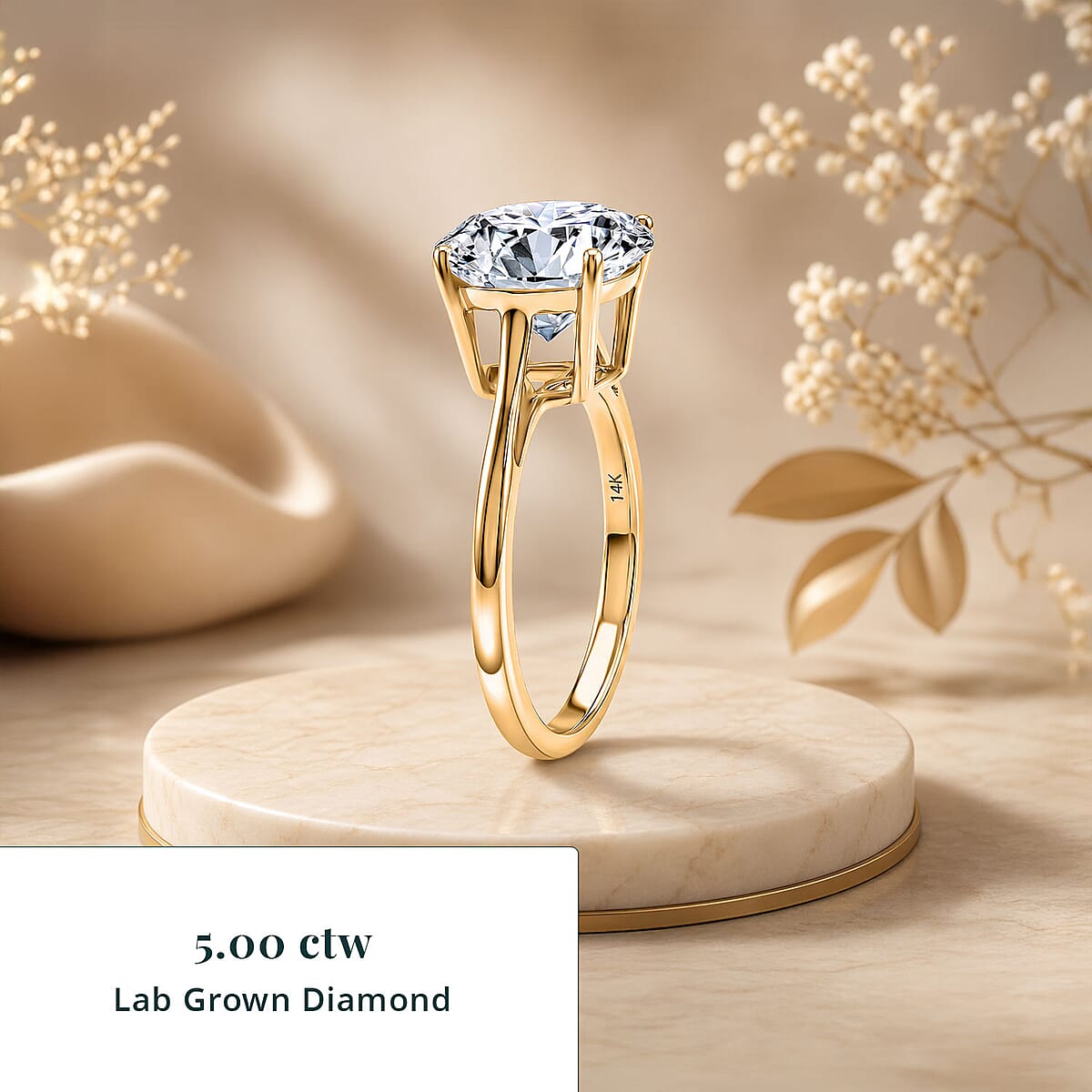 IGI Certified Luxuriant Lab Grown Diamond G VS 5.00 ctw Solitaire Ring in 14K Yellow Gold (Size 8.0) image number 2