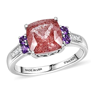 D'Joy Tanzanian Natronite and Multi Gemstone 2.50 ctw Ring in Rhodium Over Sterling Silver (Size 7.0)