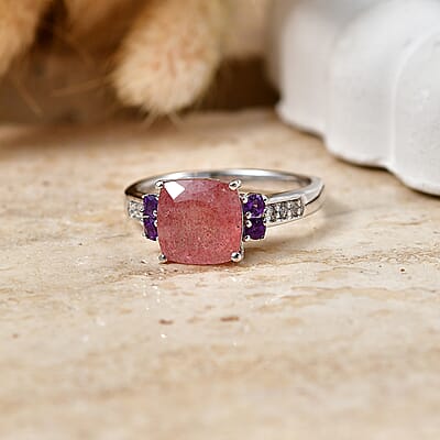 D'Joy Tanzanian Natronite and Multi Gemstone 2.50 ctw Ring in Rhodium Over Sterling Silver (Size 7.0)