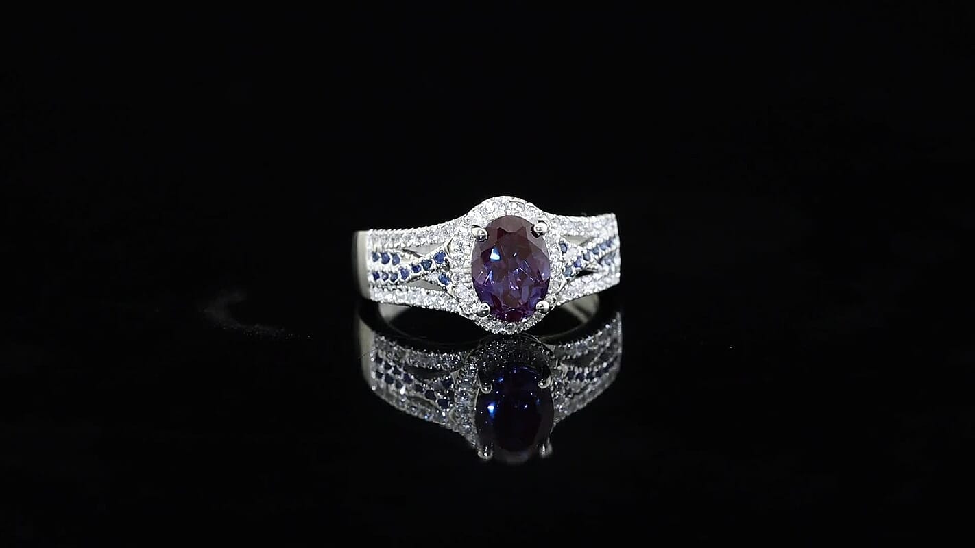D'Joy Lab Grown Alexandrite, Multi Gemstone Ring in Rhodium Over Sterling Silver (Size 6.0) 2.15 ctw