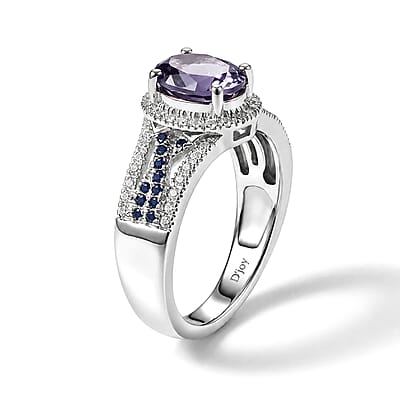 D'Joy Lab Grown Alexandrite and Multi Gemstone 2.15 ctw Ring in Rhodium Over Sterling Silver (Size 6.0)