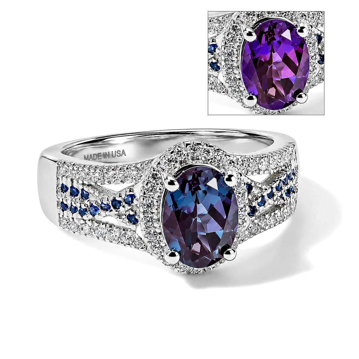 D'Joy Lab Grown Alexandrite, Multi Gemstone Ring in Rhodium Over Sterling Silver (Size 6.0) 2.15 ctw