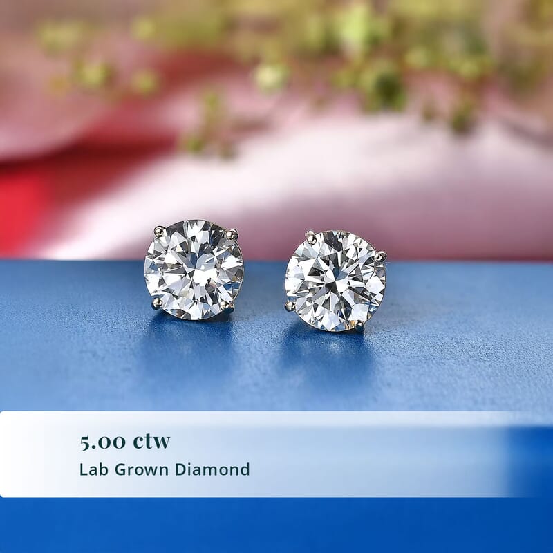 IGI Certified Luxuriant Lab Grown Diamond G VS 5.00 ctw Solitaire Stud Earrings in 14K Yellow Gold