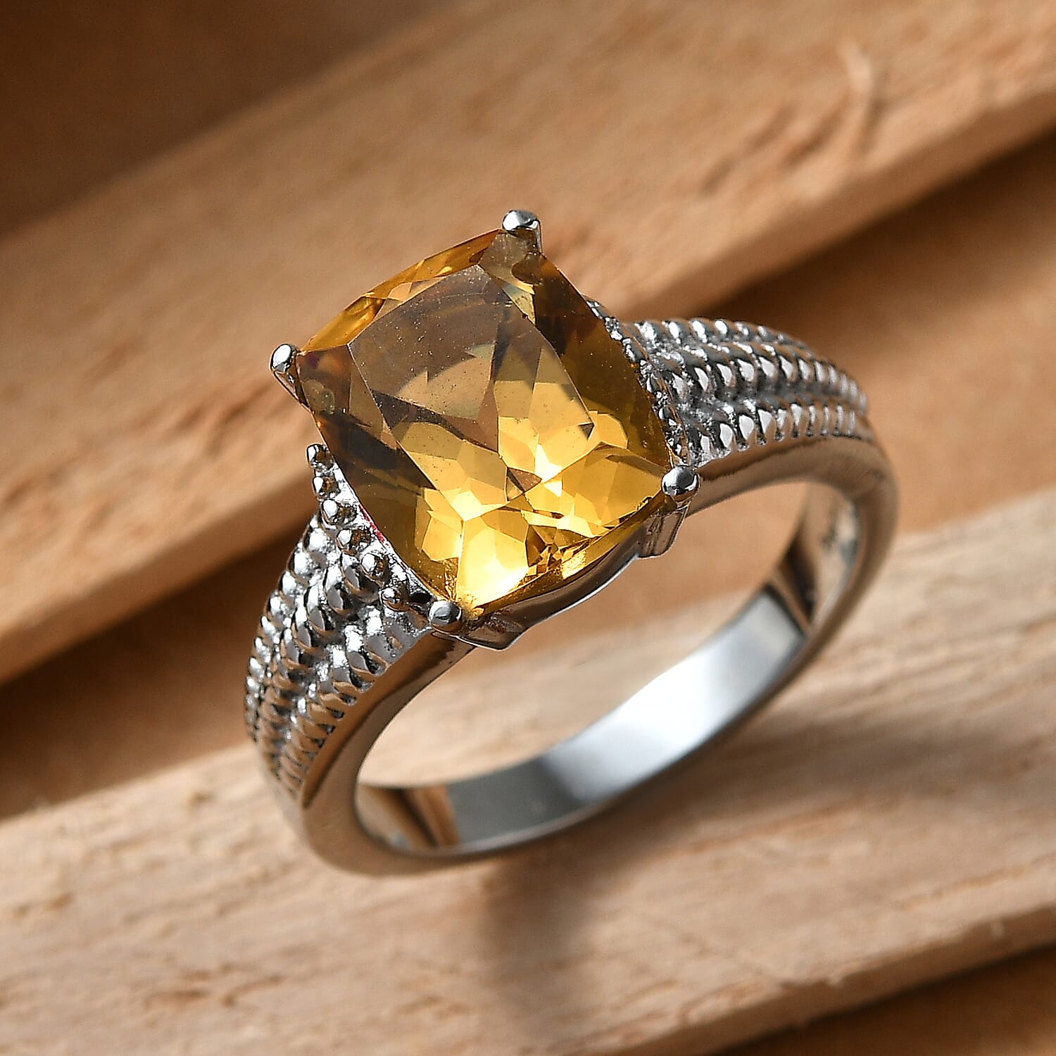 EverTrue Brazilian Citrine 4.60 ctw Solitaire Ring in Stainless Steel (Size 8)
