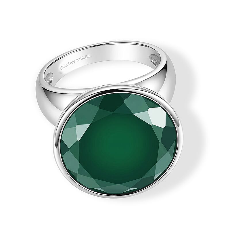 EverTrue Green Onyx 14.50 ctw Solitaire Ring in Stainless Steel (Size 7.0)
